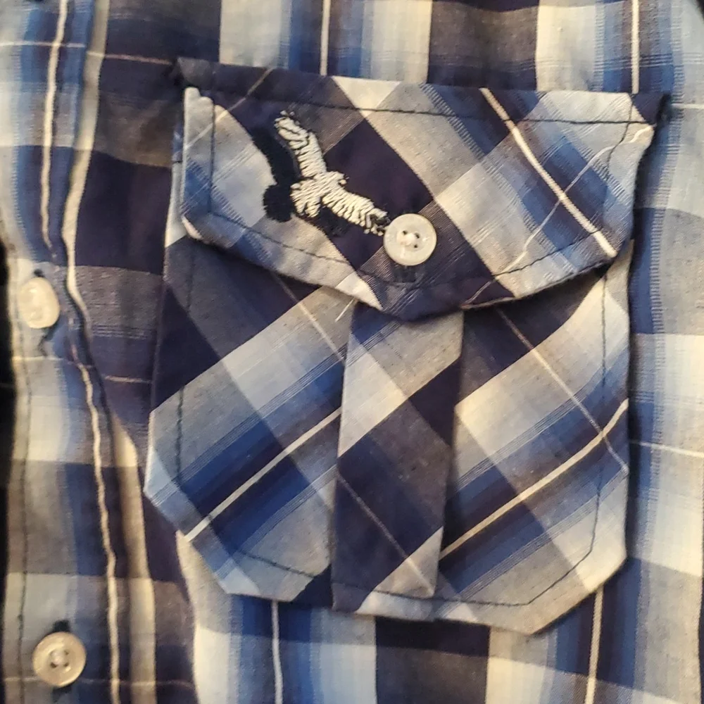 American Hawk blue and white button down shirt, Size 12